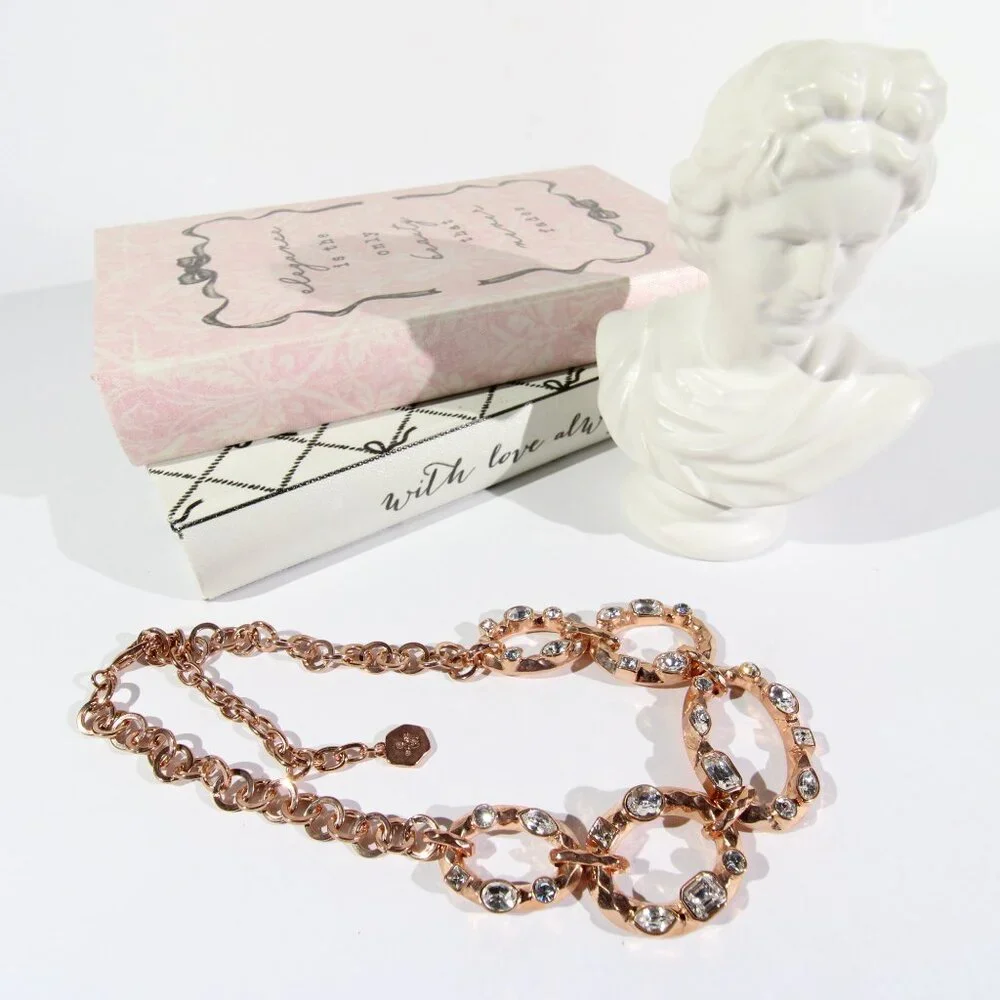 RJ Graziano Rose Gold Tone Necklace with Clear Rhinestones - Picture 4 of 9
